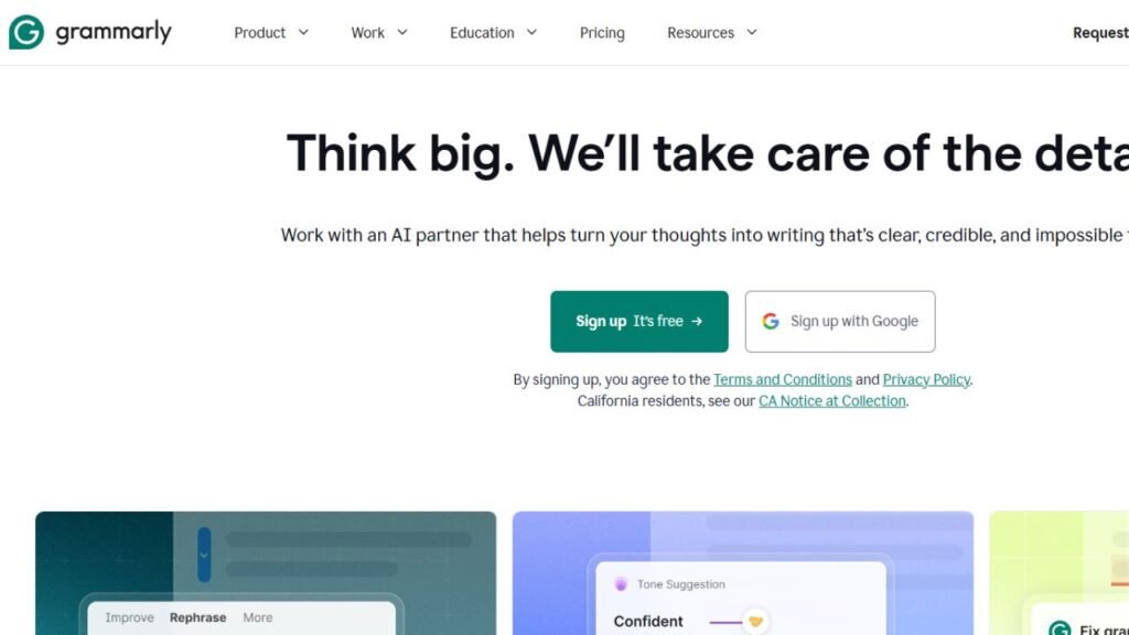 Grammarly writing assistant dashboard for students
