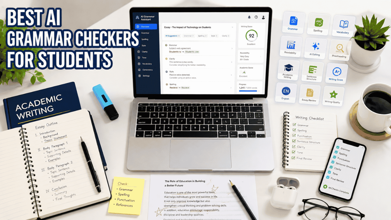 Best AI Grammar Checkers for Students comparing AI proofreading and writing tools for essays, assignments, and academic writing.