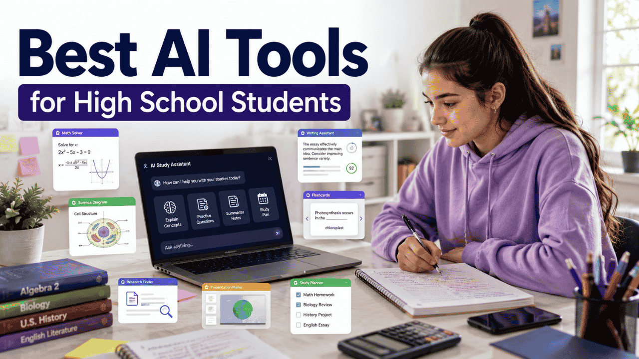 Best AI Tools for High School Students for homework, studying, math, research, writing, and school projects