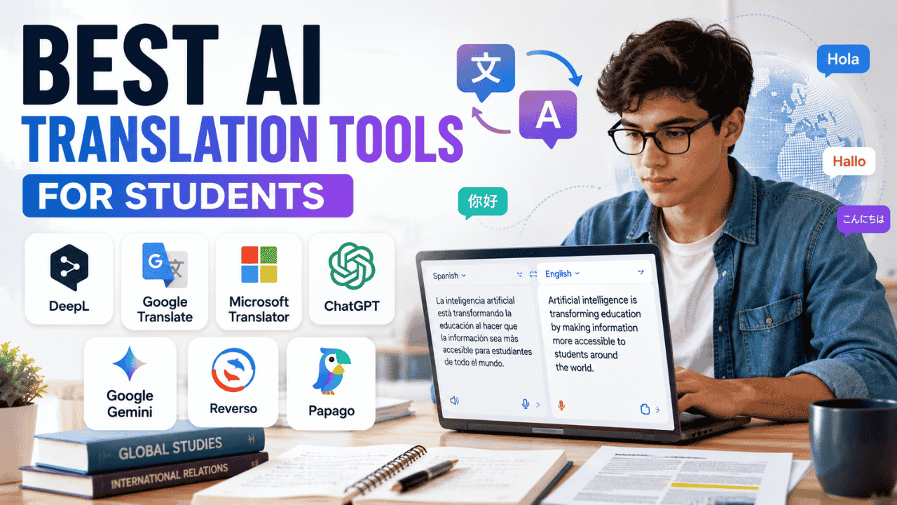 Best AI Translation Tools for Students comparing AI translators for research papers, documents, conversations, language classes, and academic study