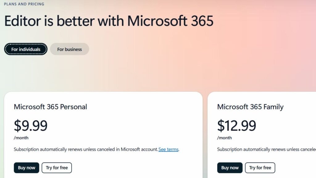Microsoft Editor pricing