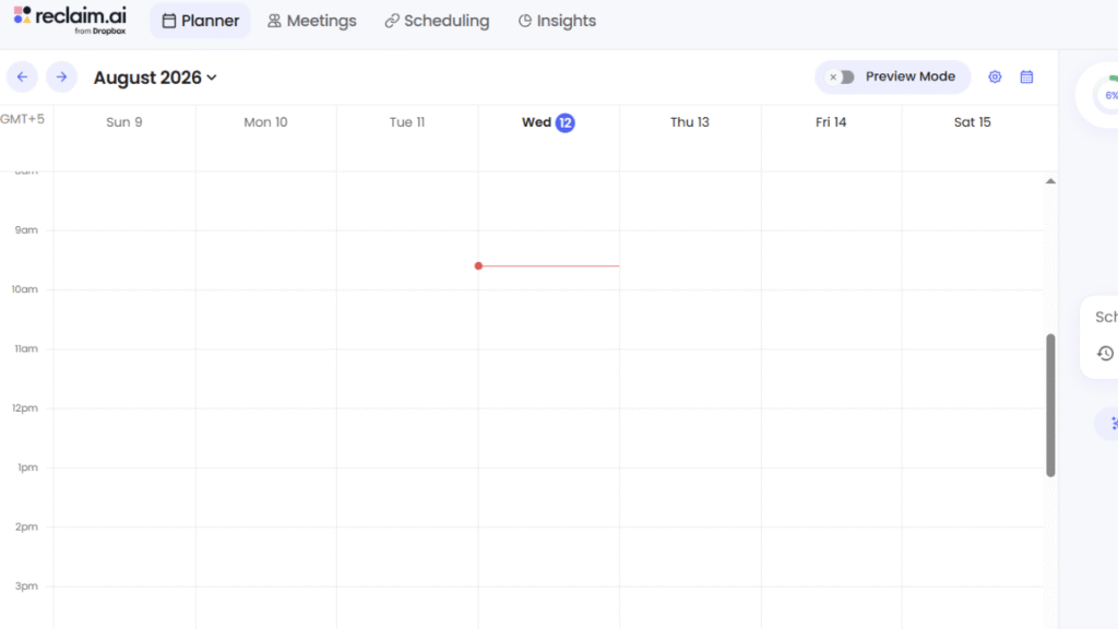 Reclaim AI calendar showing automatically scheduled focus time, study habits and calendar events
