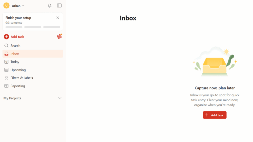 Todoist task manager showing organized homework assignments, deadlines and student tasks